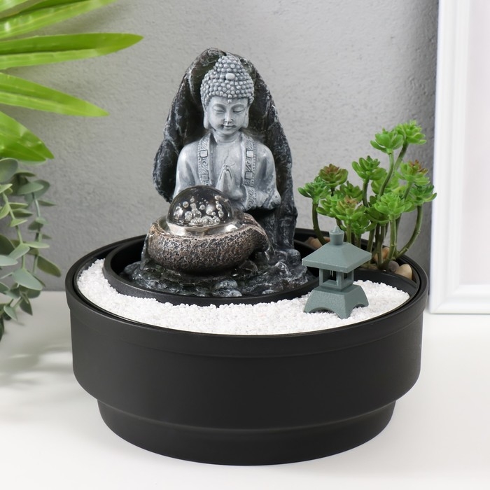 Фонтан настольный от сети, подсветка Фонтан настольный от сети, подсветка "Будда в саду Дзен" 21х21х21 см