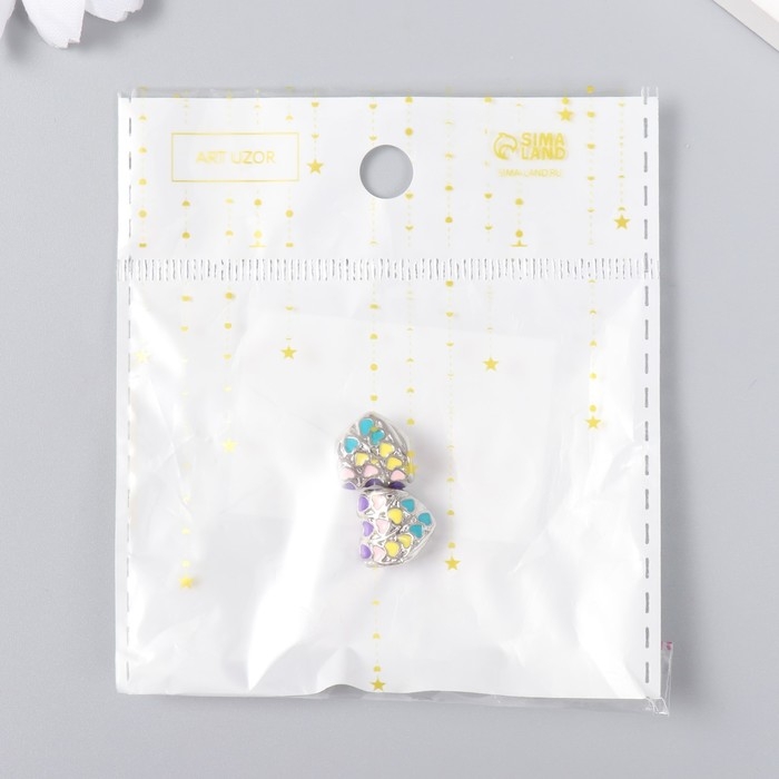 Бусина для творчества металл Бусина для творчества металл "Сердце с сердечками" серебро, эмаль 1.1 см