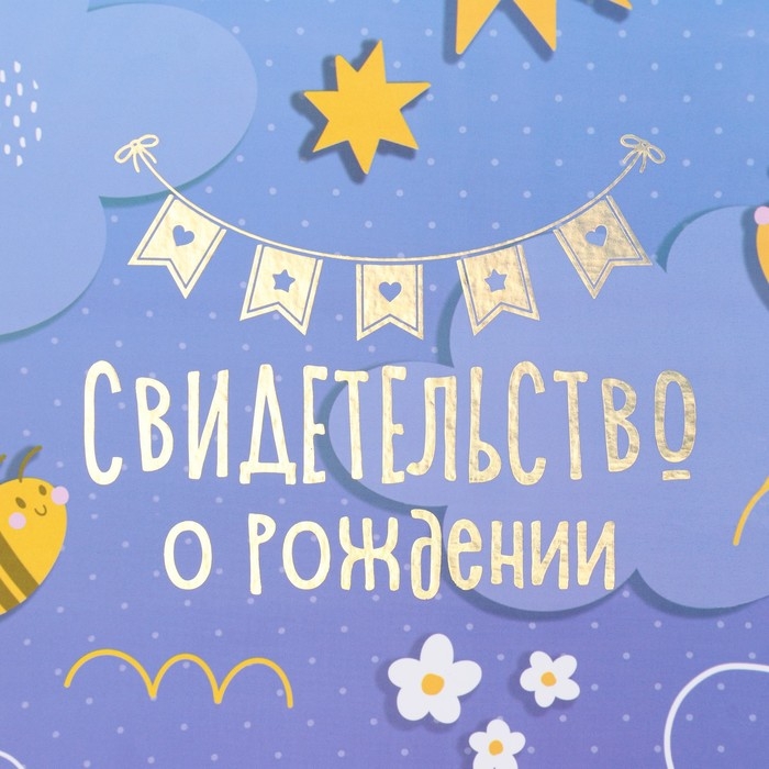 Свидетельство о рождении Свидетельство о рождении "Радуга и облака" тиснение, фиолетовый фон, А4