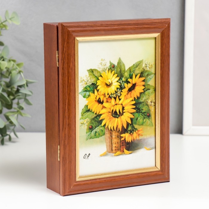 Ключница Ключница "Букет подсолнухов" орех 15х21см