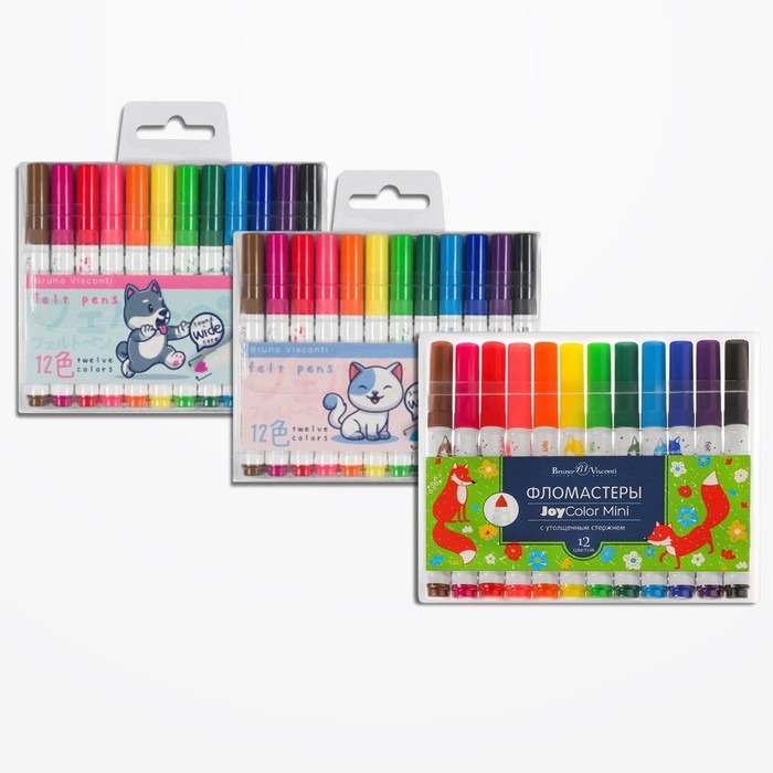 Фломастеры с утолщённым стержнем 12 цветов Joycolor Mini, в пластиковом кармане, МИКС Фломастеры с утолщённым стержнем 12 цветов Joycolor Mini, в пластиковом кармане, МИКС