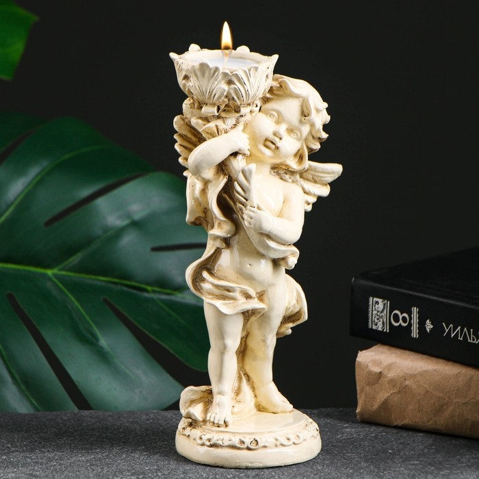 Подсвечник  Подсвечник "Ангелочек" в правой руке, слоновая кость 14х8х22см