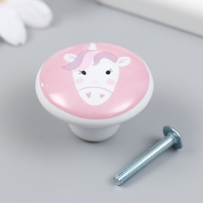 Ручка для шкатулки керамика, металл Ручка для шкатулки керамика, металл "Единорожка" 3,8х3,8х2,8 см