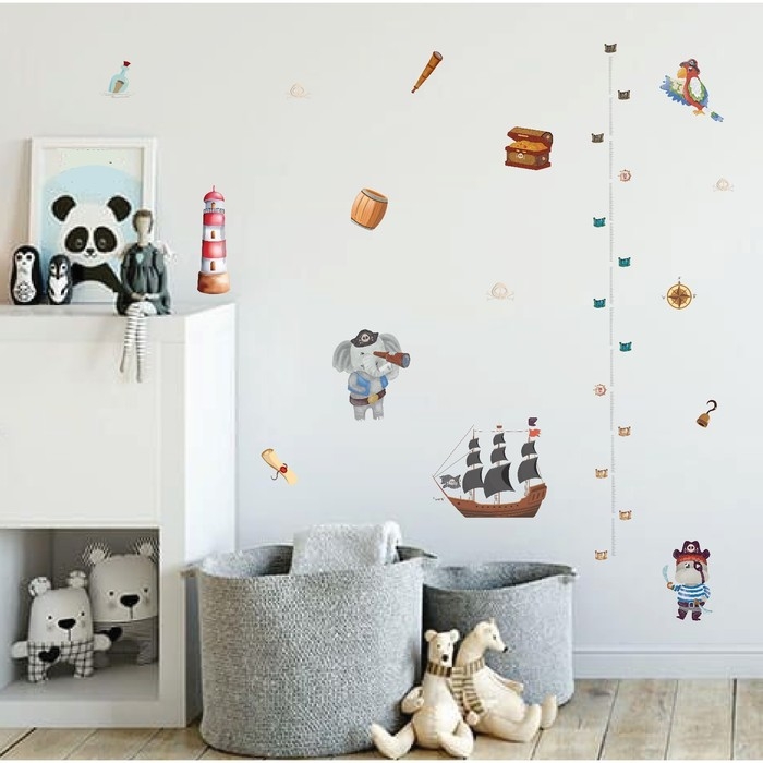 Наклейка интерьерная цветная ростомер  Наклейка интерьерная цветная ростомер "Пиратский корабль" 50х70 см