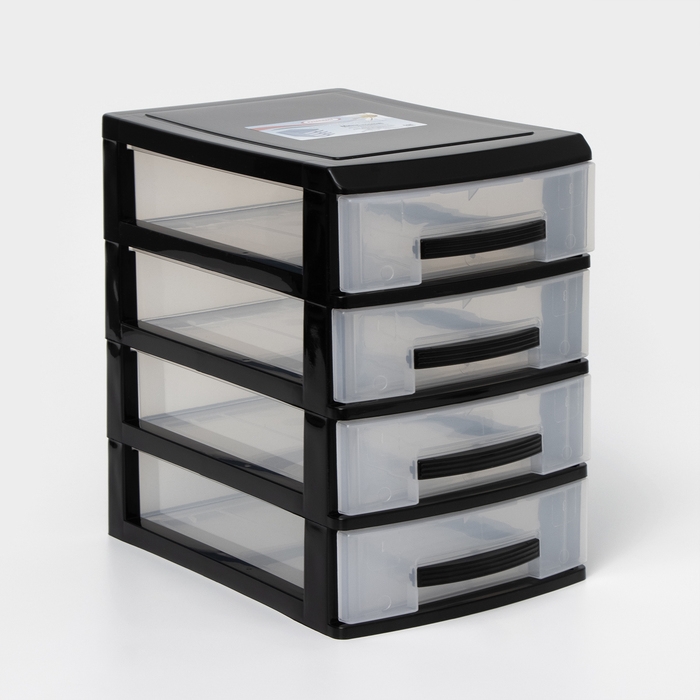 Мини-комод 4-х секционный, чёрный/прозрачный Мини-комод 4-х секционный, чёрный/прозрачный
