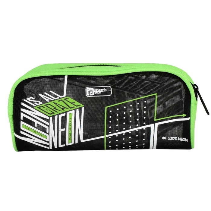 Пенал мягкий, 1 отделение, 60 х 200 х 90 мм, объёмный, Феникс  Пенал мягкий, 1 отделение, 60 х 200 х 90 мм, объёмный, Феникс "Неоновый зеленый" чёрный/зелёный 61933