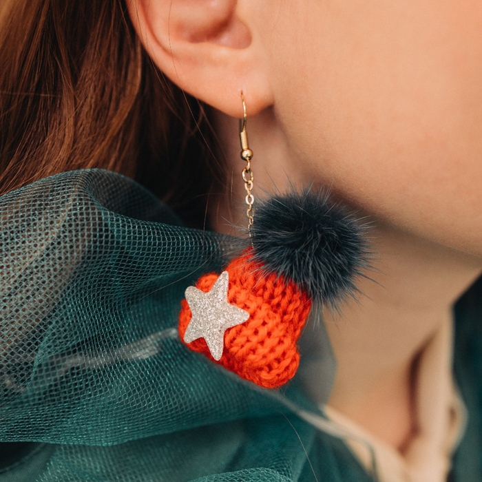 Новый год! Серьги «Шапочки» мягкие, цвет красно-зелёный Новый год! Серьги «Шапочки» мягкие, цвет красно-зелёный