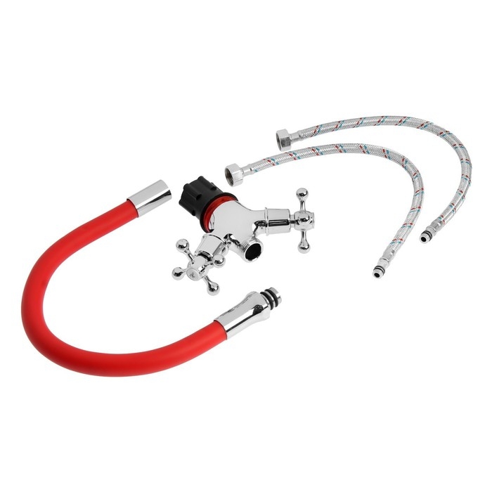 Смеситель для кухни ZEIN Z2106, двухвентильный, силиконовый излив, красный/хром Смеситель для кухни ZEIN Z2106, двухвентильный, силиконовый излив, красный/хром