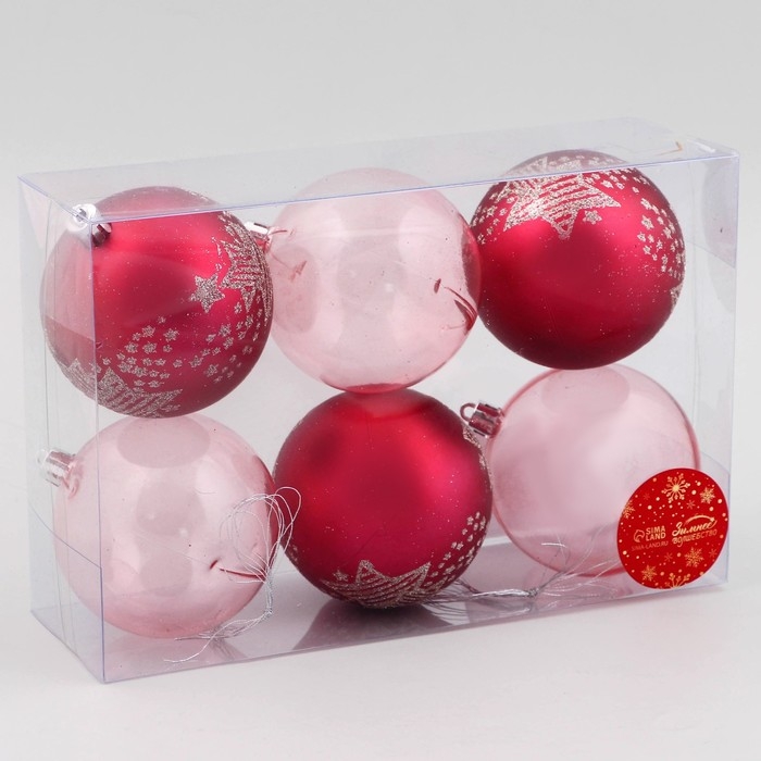 Набор шаров пластик d-8 см, 6 шт Набор шаров пластик d-8 см, 6 шт "Ночка" звёзды, розовый