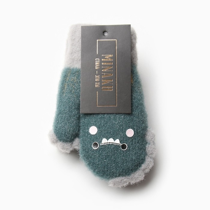 Варежки детские на иск.меху MINAKU динозавр 13 см зеленый Варежки детские на иск.меху MINAKU динозавр 13 см зеленый