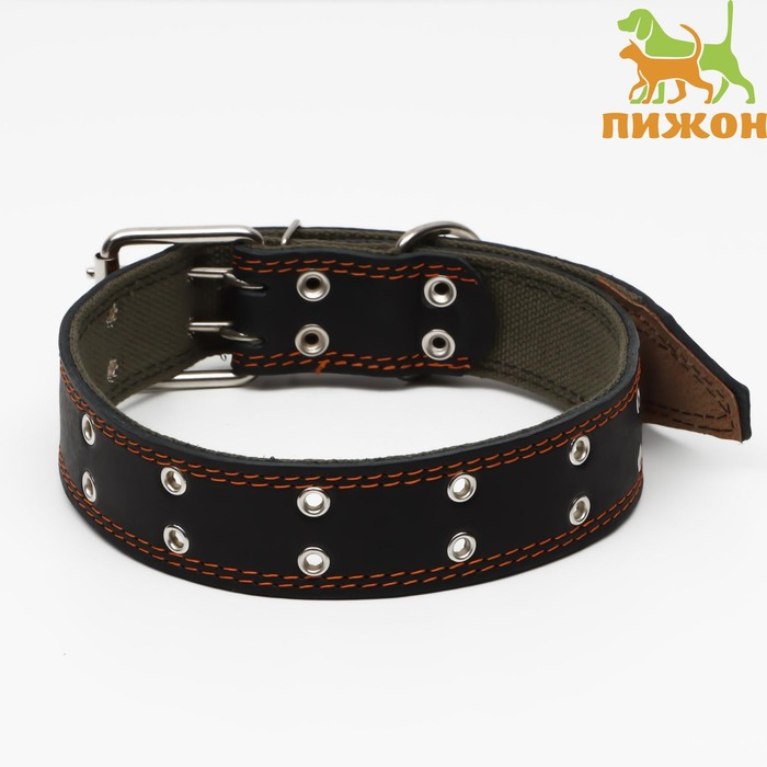 Ошейник комбинированный кожа/брезент, безразмерный, 83 х 4,5 см, ОШ 20-70 см, чёрный Ошейник комбинированный кожа/брезент, безразмерный, 83 х 4,5 см, ОШ 20-70 см, чёрный