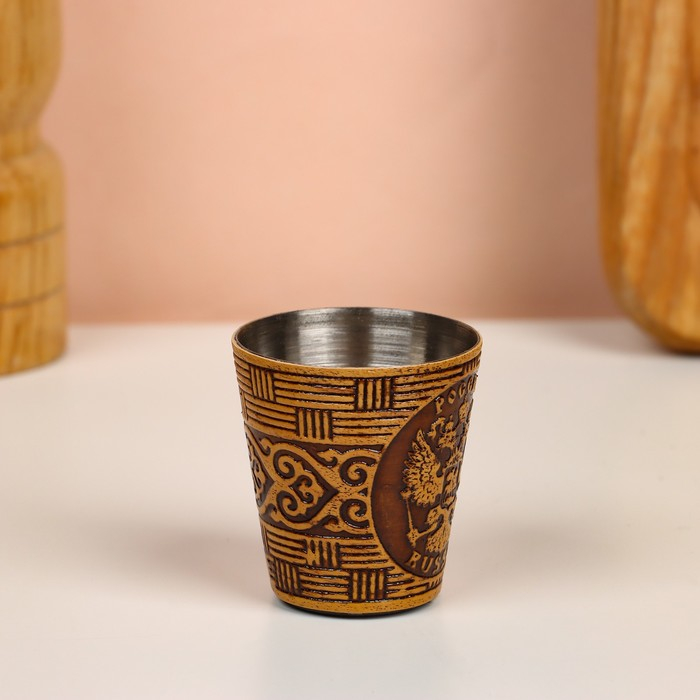 Набор стопок «Герб России», 4 шт, в тубусе, 4,5×4,5×9 см, береста Набор стопок «Герб России», 4 шт, в тубусе, 4,5×4,5×9 см, береста