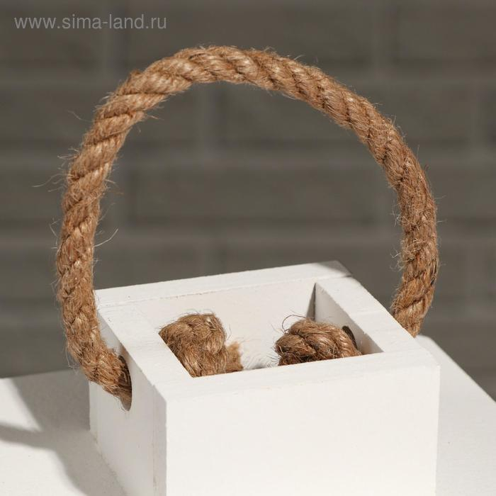 Кашпо деревянное  Кашпо деревянное "Фонарь", ручка верёвка, белый, 16×16×30 см