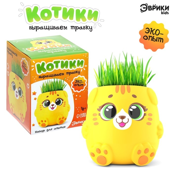 Набор для опытов «Котики. Выращиваем травку», жёлтый горшочек Набор для опытов «Котики. Выращиваем травку», жёлтый горшочек