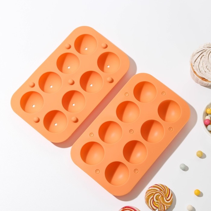 Форма для выпечки «Кейк. попс», силикон, 19,5×11,7×3,5 см, 8 ячеек, 2 части, с палочками, цвет МИКС Форма для выпечки «Кейк. попс», силикон, 19,5×11,7×3,5 см, 8 ячеек, 2 части, с палочками, цвет МИКС