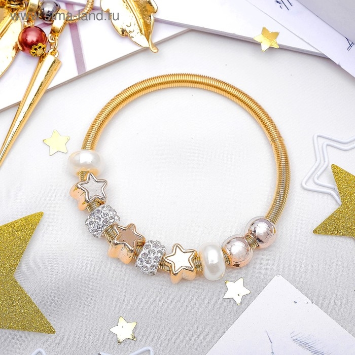 Браслет жемчуг «Марджери» звёзды, цвет белый в золоте, d=6,5 см Браслет жемчуг «Марджери» звёзды, цвет белый в золоте, d=6,5 см