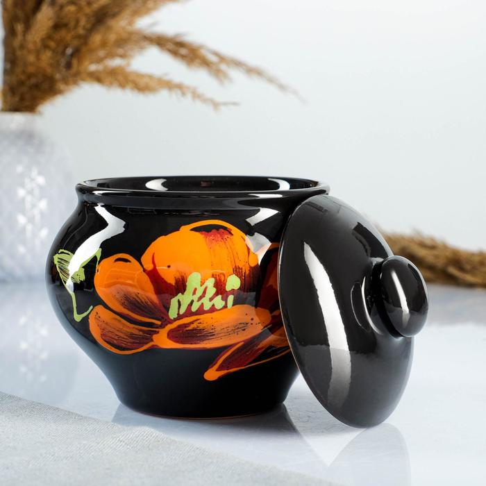 Набор горшков  Набор горшков "Подарочный" 4х0,5л / 34,5х24,5см, мак на черном