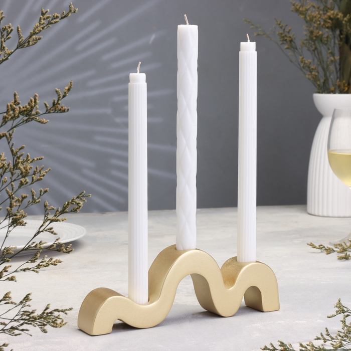 Подсвечник Подсвечник "Волны" для трех свечей из гипса,23,5х3,5х8см,золото