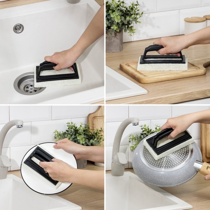 Щётка абразивная с ручкой Доляна, 15×9 см, цвет МИКС Щётка абразивная с ручкой Доляна, 15×9 см, цвет МИКС