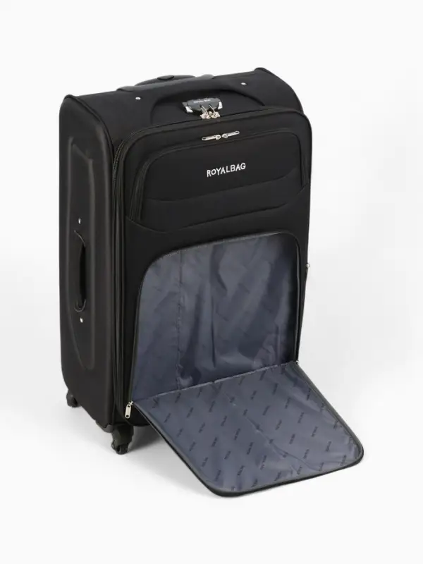 Чемодан на колёсах Royalbag большой 104 л (L), на молнии, с увеличением, кодовый замок, 4 колеса, чёрный