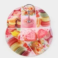 Этажерка-фруктовница круглая Доляна &laquo;Сладости&raquo;, 2 яруса, d=25/20 см, стекло, розовая