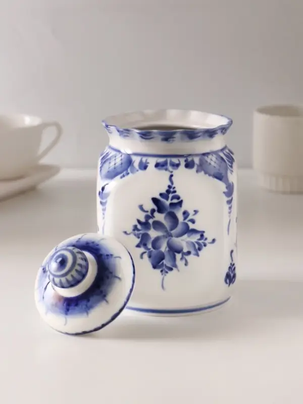 Банка для хранения сыпучих продуктов &laquo;Каскад&raquo;, 16.5 см, 0.95 л, автор Шибаев С., фарфор гжель