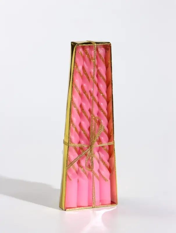 Свечи витые, 1.5&times;20 см, 4 шт., полоска, розовый с золотом