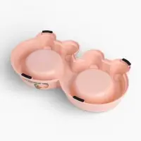 Миска двойная, 27.8&times;15.5&times;4 см, на пластиковой основе, металл, розовая