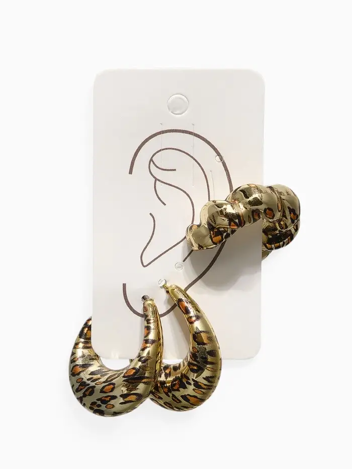 Серьги и каффы QF &laquo;Леопард&raquo;, набор, жгутик, цвет золото