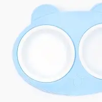 Миска пластиковая двойная "Киса" 2 х 160 мл, голубая