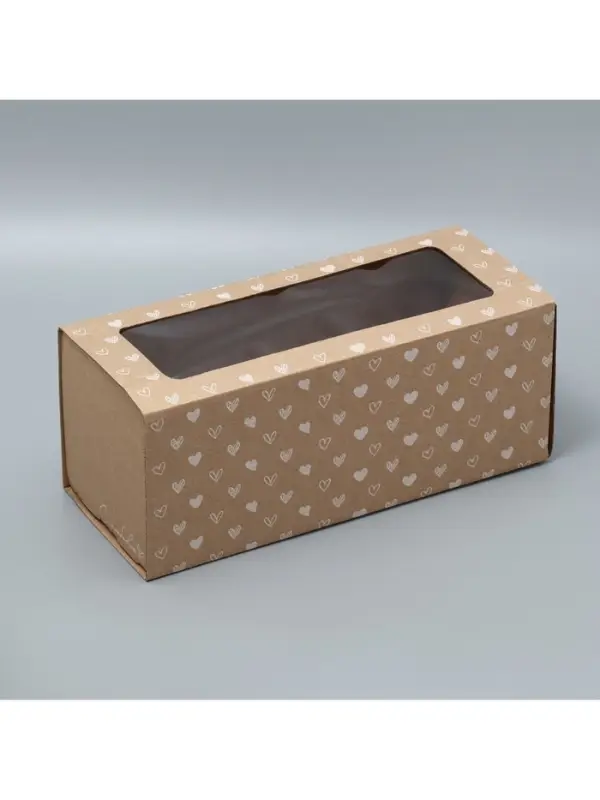Коробка подарочная складная с пластиковым окном, упаковка, &laquo;Сердечки&raquo;, 14&times;35&times;14 см