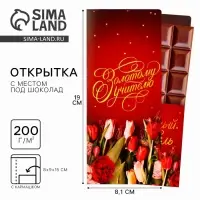 Открытка с местом под шоколадку «Золотому учителю», размер 19см х 8,1см, плотность 200 гр