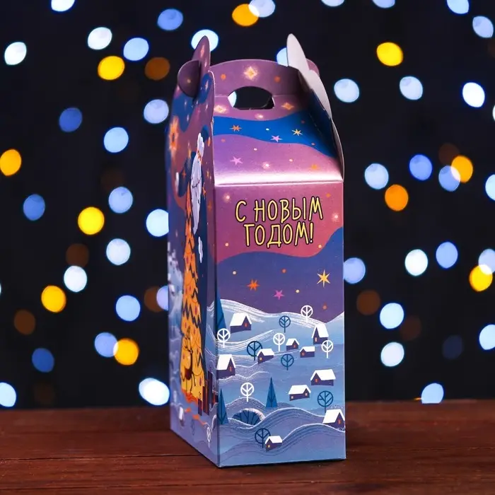 Подарочная новогодняя коробка «Фантазия» в фиолетовом, упаковка, 12×7×23 см