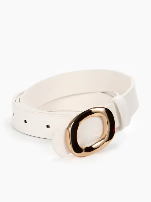 Ремень женский, гвоздик, золотистая пряжка, 2.3&times;106 см, белый