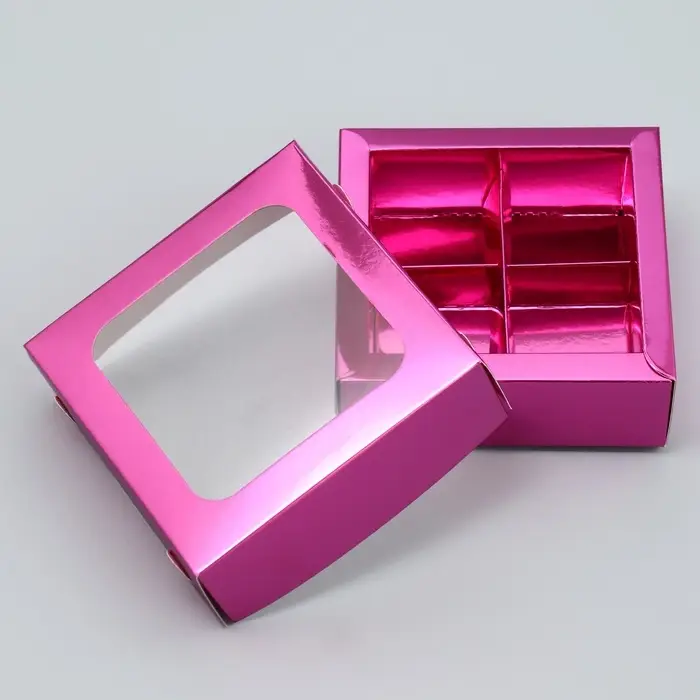 Коробка для конфет, кондитерская упаковка, 4 ячейки, «Розовая», 10.5 х 10.5 х 3.5 см Коробка для конфет, кондитерская упаковка, 4 ячейки, «Розовая», 10.5 х 10.5 х 3.5 см