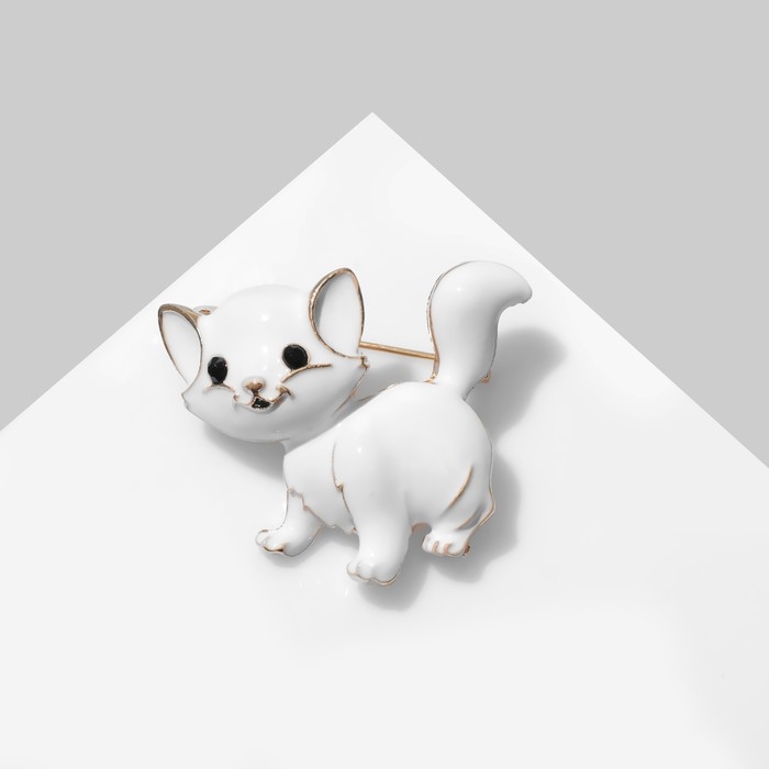 Брошь «Котёночек», цвет белый в золоте