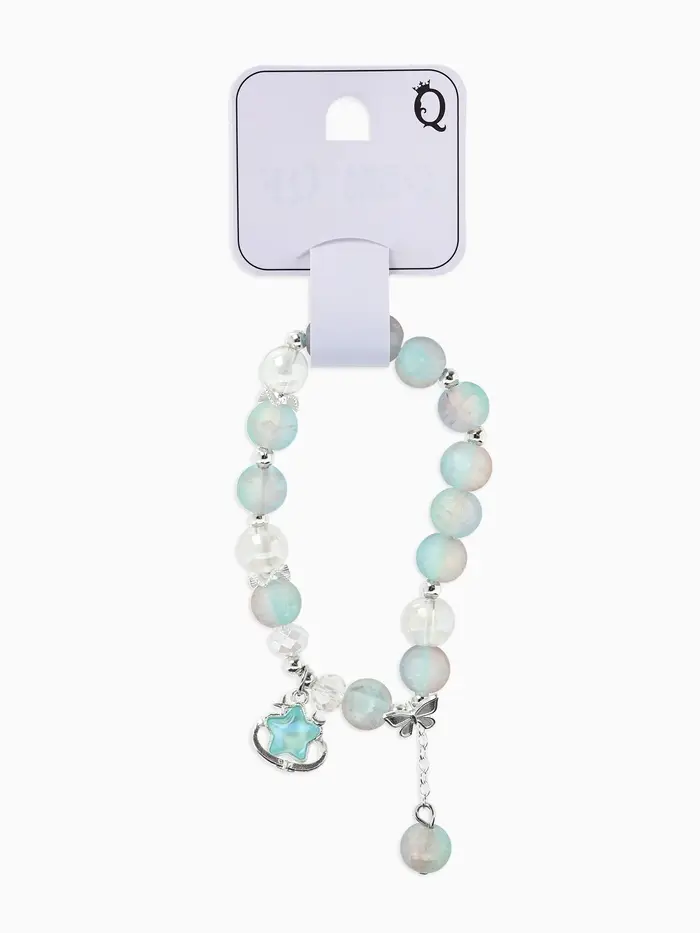 Браслет с подвесками &laquo;Сахарный. Звезда&raquo;, шар №10/8, d=6 см, розовый, голубой матовый в серебре