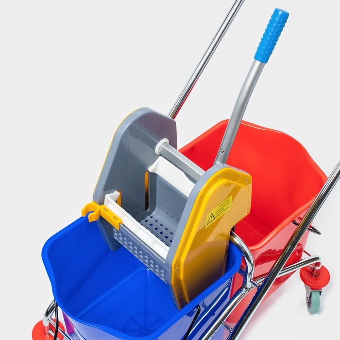 Тележка для уборки с вертикальным отжимом, два ведра по 25 литров, на колёсах, хромированная рама