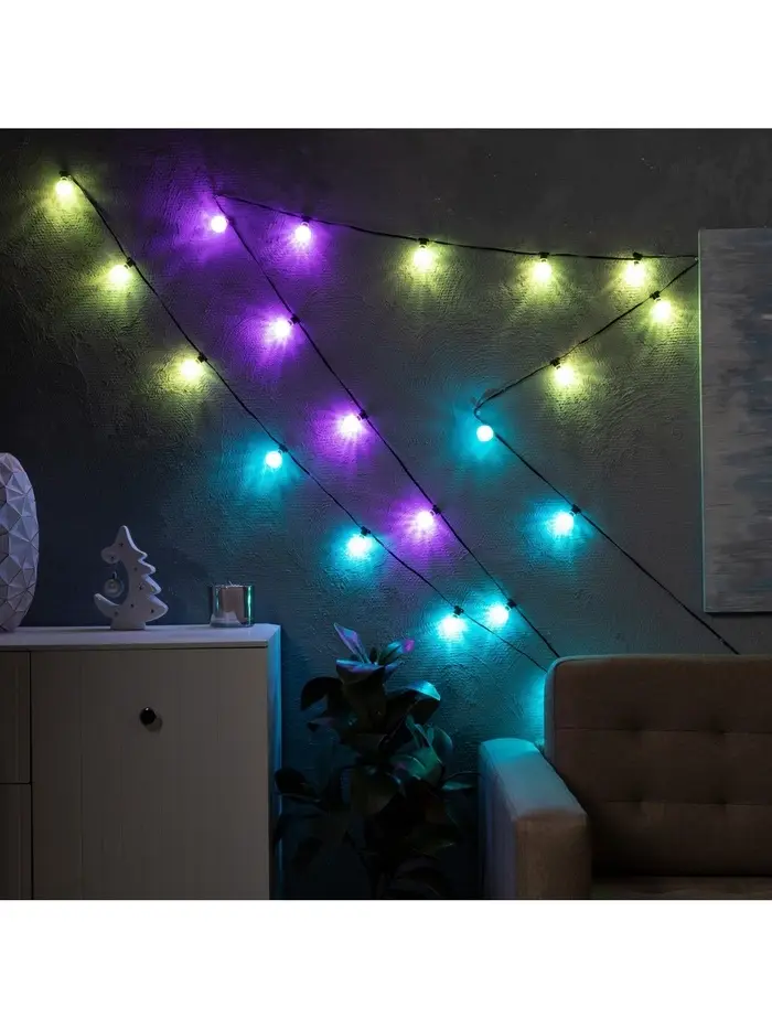 Умная гирлянда &laquo;Нить&raquo; 6 м с насадками &laquo;Калейдоскоп&raquo;, IP20, тёмная нить, 20 LED, свечение RGB, USB