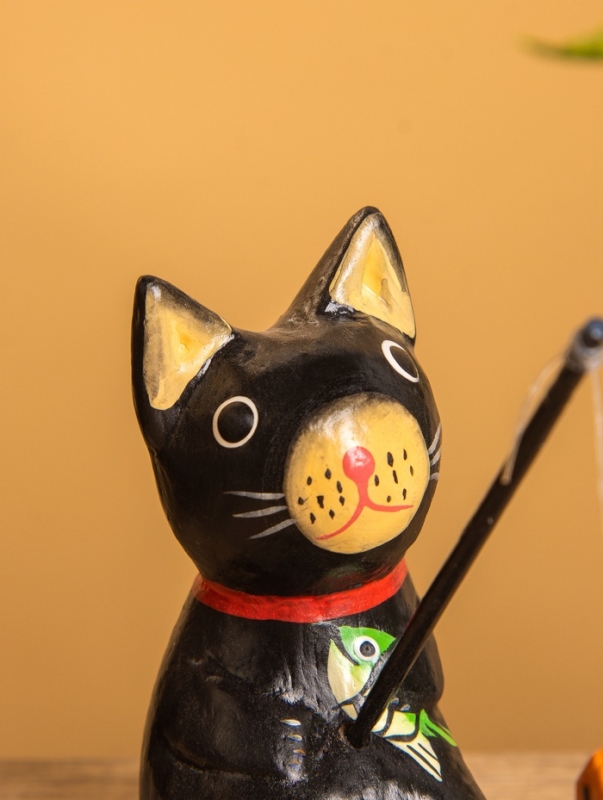 Сувенир «Кот рыбак», 3×6×7 см, дерево, чёрный Сувенир «Кот рыбак», 3×6×7 см, дерево, чёрный