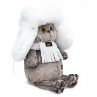 Мягкая игрушка "Кот Басик в белой меховой шапке", 22 см Ks22-302 Мягкая игрушка "Кот Басик в белой меховой шапке", 22 см Ks22-302