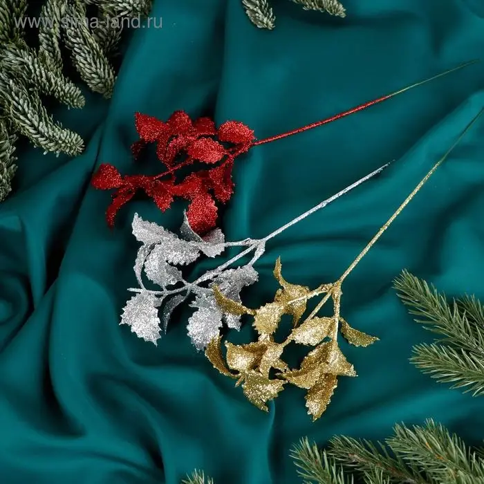 Декор блеск &laquo;Резные листочки&raquo;, h=20 см, МИКС