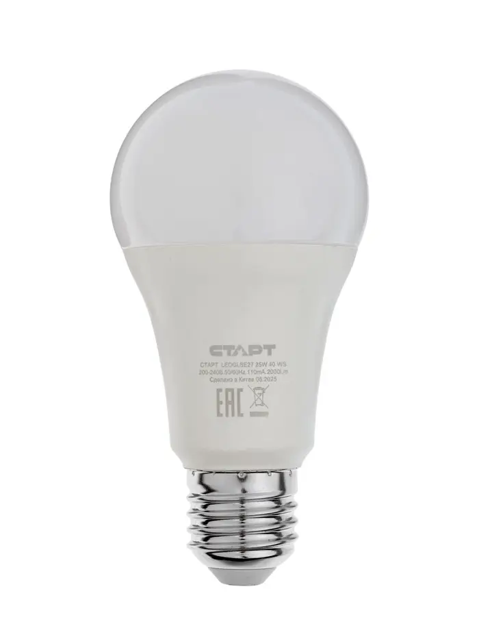 Лампа светодиодная СТАРТ, 25 Вт, Е27, А60, 4000К, 2000 Лм, свечение нейтральное белое