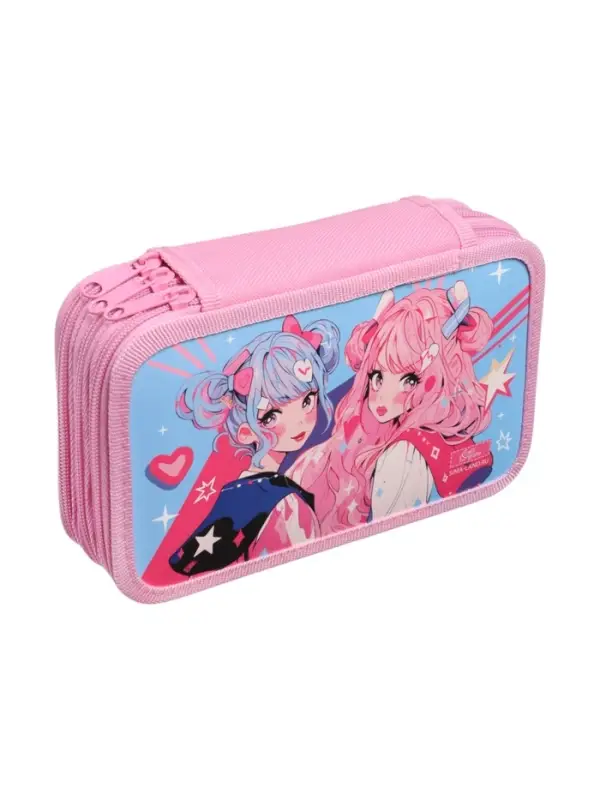 Пенал 3 секции, 125 х 205 х 55 мм, Calligrata 30П26/3 Пенал 3 секции, 125 х 205 х 55 мм, Calligrata 30П26/3 "Аниме подружки", ламинированный картон