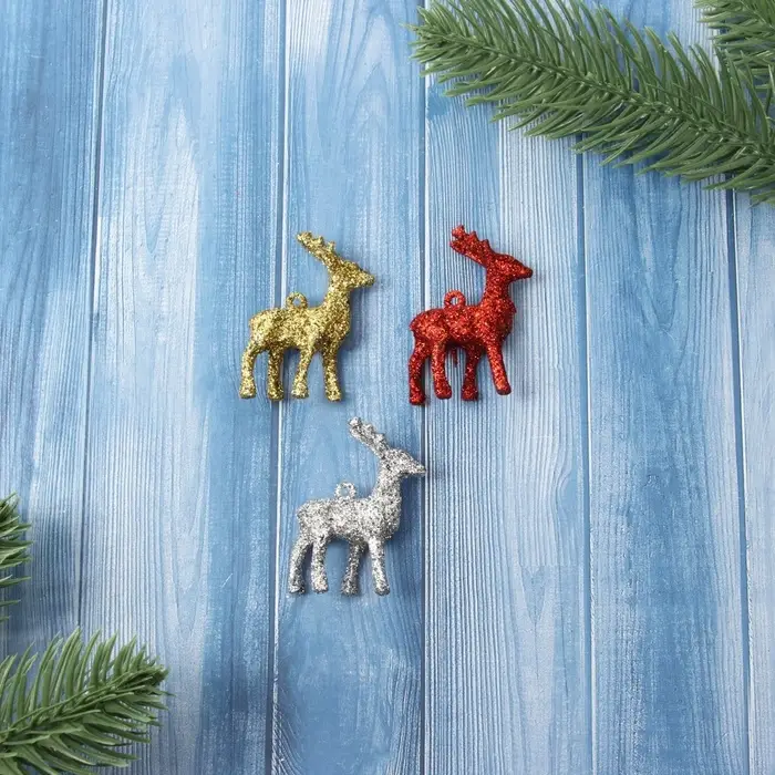 Ёлочные игрушки 3 шт. «Зимнее волшебство. Олени-малыши» пластик, 4х3,5 см, МИКС Ёлочные игрушки 3 шт. «Зимнее волшебство. Олени-малыши» пластик, 4х3,5 см, МИКС