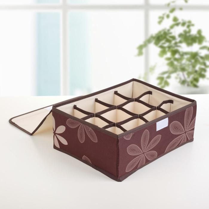 Набор органайзеров для хранения белья с крышкой «Листочки», 3 шт, 32×24×12 см, цвет коричневый Набор органайзеров для хранения белья с крышкой «Листочки», 3 шт, 32×24×12 см, цвет коричневый