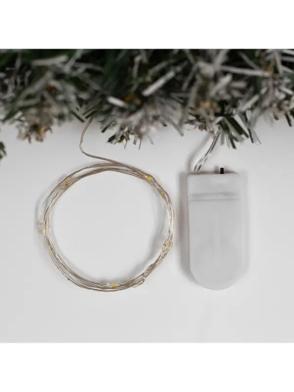 Гирлянда &laquo;Нить&raquo; 1 м роса, IP20, серебристая нить, 10 LED, батарейки CR2032&times;2 (в комплекте), свечение тёплое белое