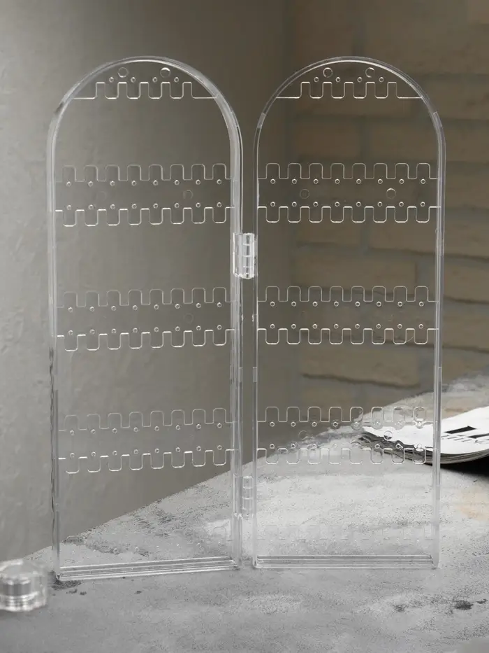 Подставка-книжка под серьги QF, 2 секции, 8 рядов, 21&times;1&times;28 см, прозрачная