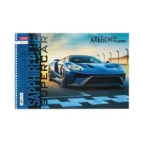Альбом для рисования BLUEsupercar А4, 32 листа, на гребне, плотность листов 100 г/м&sup2;, обложка из мелованного картона, МИКС