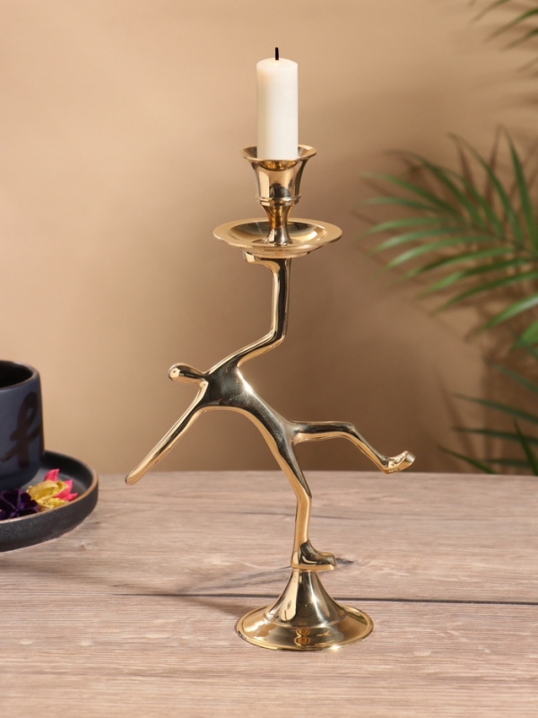 Подсвечник на 1 свечу "Люмьер" на конусе 14х6,5х23 см, латунь, цв. золото